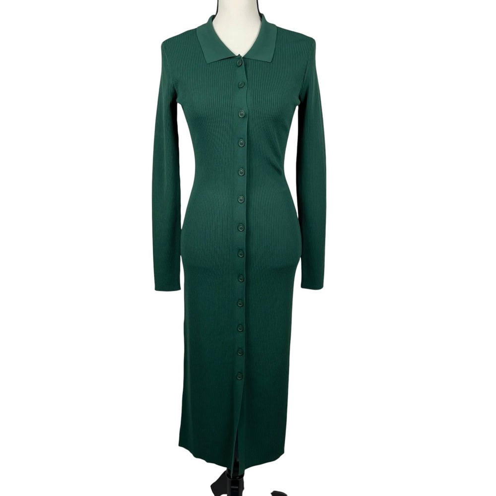 The Drop Women's Jaxon Midi Sweater Dress Small Green Ribbed Button Front NWT